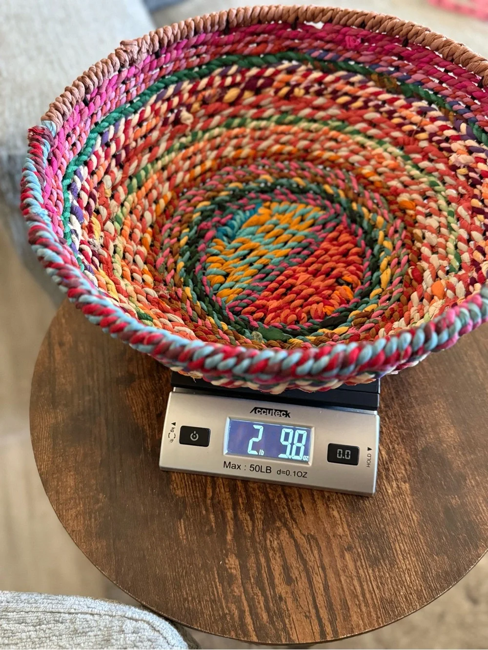 Handwoven Multicolor Storage Basket with Pink Accents